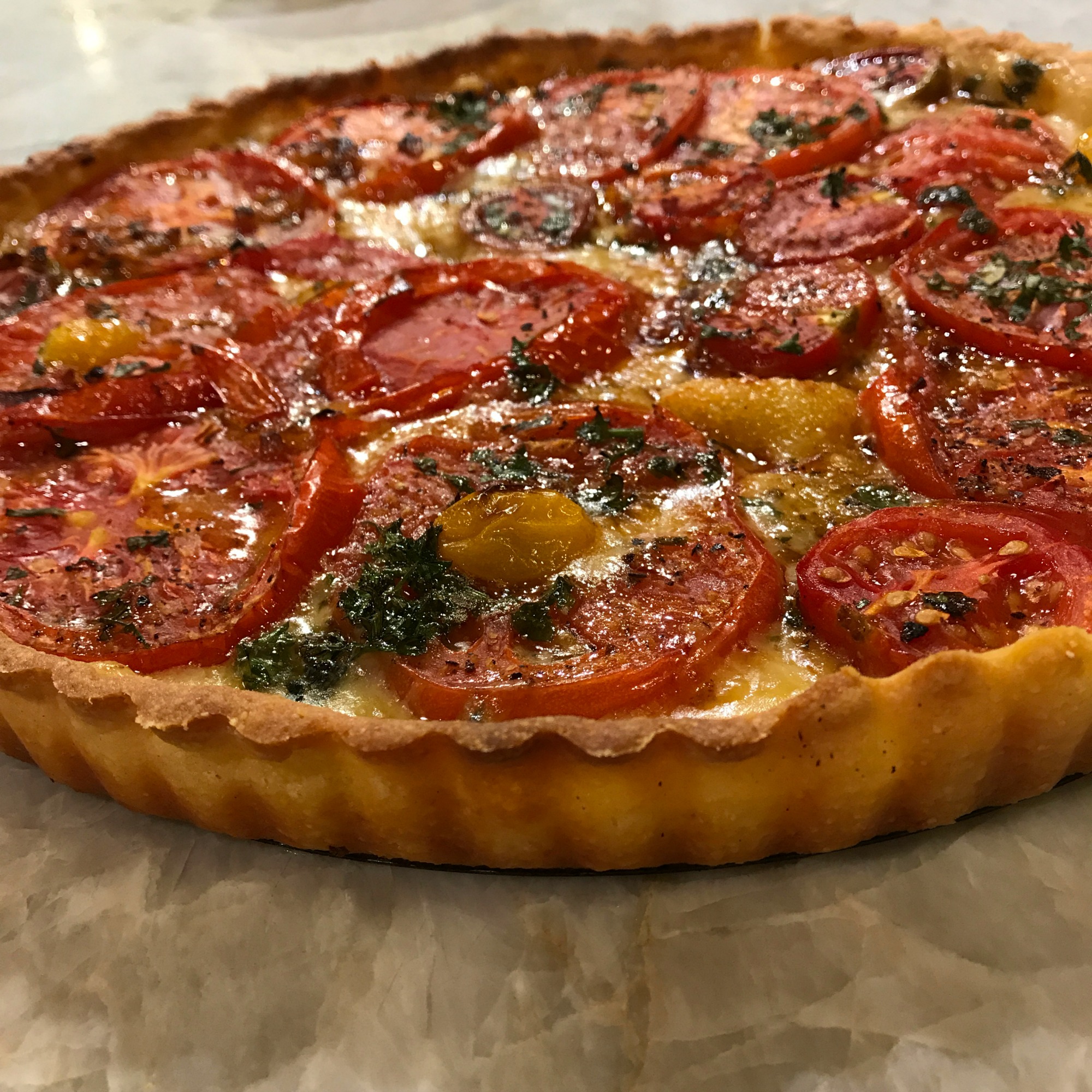 French Heirloom Tomato and Cheese Tart with Fresh Herbs
