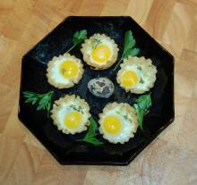 Quail Eggs in Phyllo Cups with Leeks and Fresh Thyme